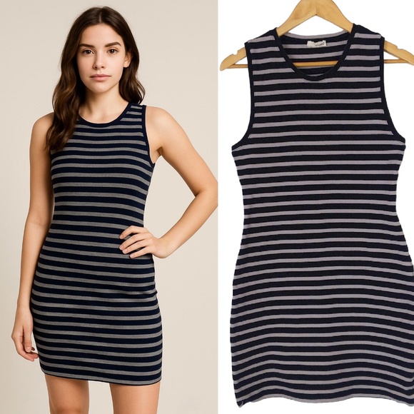 Aritzia Wilfred Free Black and Grey Striped Sleeveless Knit Tube Dress - Picture 1 of 8